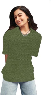 THE BLAZZE Solid Women Round Neck Green T-Shirt