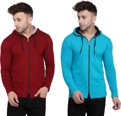 GEUM Solid Men Hooded Neck Light Blue, Maroon T-Shirt