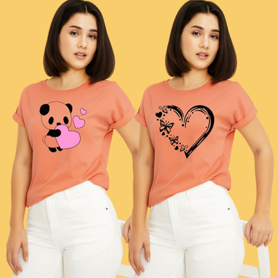 Kintu Parantu Printed Women Round Neck Pink T-Shirt
