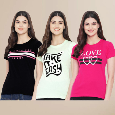 METRONAUT Printed Women Round Neck Multicolor T-Shirt