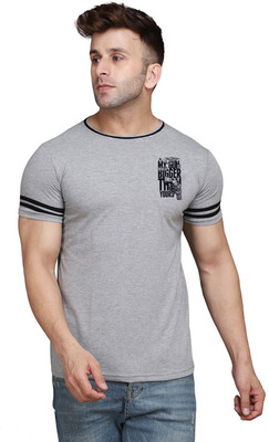 Lawful Casual Graphic Print Men Round Neck Silver T-Shirt