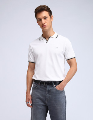 FLYING MACHINE Printed Men Polo Neck White T-Shirt