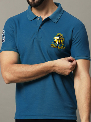SINDHIGARMENT Solid Men Polo Neck Dark Blue T-Shirt