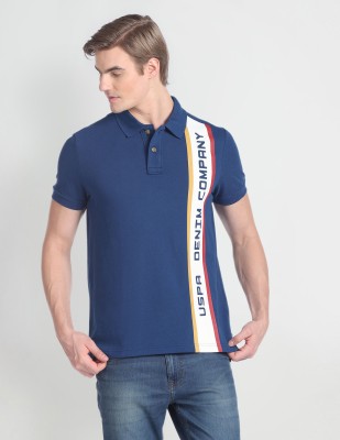 U.S. Polo Assn. Denim Co. Solid Men Polo Neck Blue T-Shirt