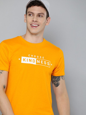 sms creation Graphic Print Men Round Neck Yellow T-Shirt