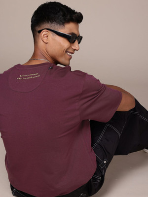 WROGN Solid Men Round Neck Brown T-Shirt