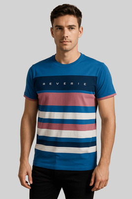 GO BIRDY Striped Men Crew Neck Navy Blue T-Shirt