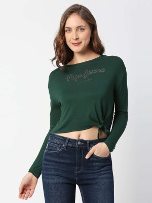 Pepe Jeans Printed Women Crew Neck Green T-Shirt