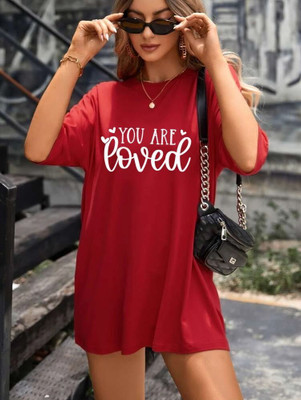 Hivewear Printed Women Round Neck Red T-Shirt