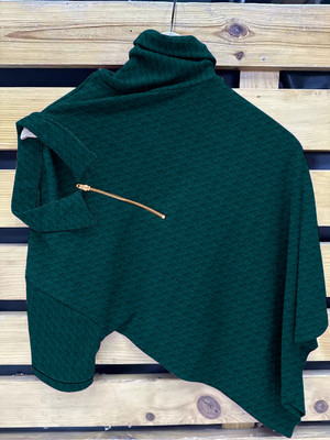 KAJARU Self Design Men Zip Neck Dark Green T-Shirt