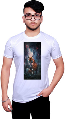 KRYONIX Printed Men Polo Neck White T-Shirt
