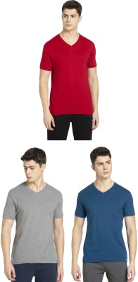 JOCKEY Solid Men V Neck Grey, Blue, Red T-Shirt