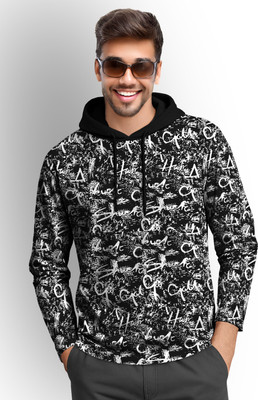 TRIPR Printed Men Hooded Neck Black, White T-Shirt