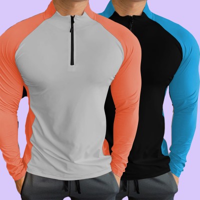 GAARRBLY Colorblock Men Henley Neck Orange T-Shirt