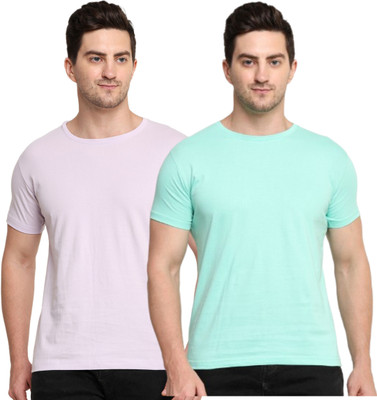 PATEL HUB Solid Men Crew Neck Purple, Light Green T-Shirt