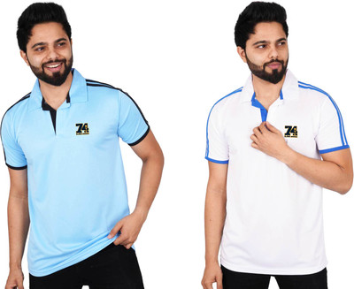 La Milano Striped Men Polo Neck Silver T-Shirt