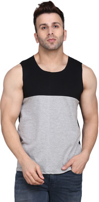 SLOWLORIS Solid Men Scoop Neck Black, Grey T-Shirt