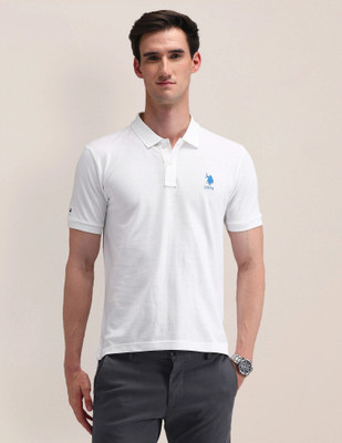 U.S. POLO ASSN. Solid Men Polo Neck White T-Shirt