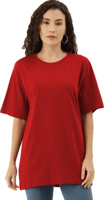 THE BLAZZE Solid Women Round Neck Red T-Shirt