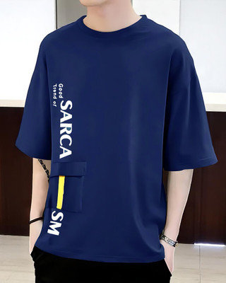 Autna Printed Men Round Neck Navy Blue T-Shirt