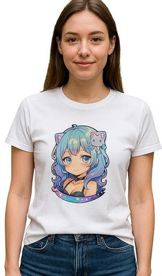 Js Unique Printed Women Round Neck Reversible White T-Shirt