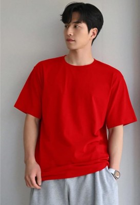 LWEXS Solid Men Round Neck Red T-Shirt