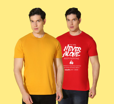 WOOSTRO Printed, Solid Men Round Neck Multicolor T-Shirt