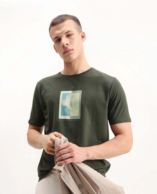 RARE RABBIT Graphic Print Men Round Neck Green T-Shirt