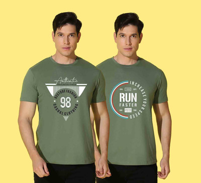 WOOSTRO Printed Men Round Neck Green T-Shirt