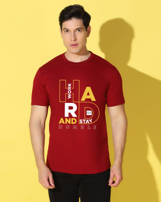 WOOSTRO Printed Men Round Neck Maroon T-Shirt
