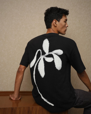 MUFTI Floral Print Men Crew Neck Black T-Shirt