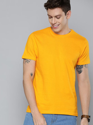 RULEDBYSUN Solid Men Round Neck Yellow T-Shirt
