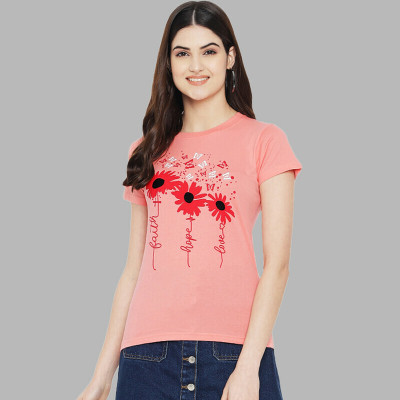 METRONAUT Typography Women Round Neck Pink T-Shirt