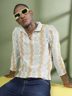 RIGO Chevron/Zig Zag Men Polo Neck Multicolor T-Shirt