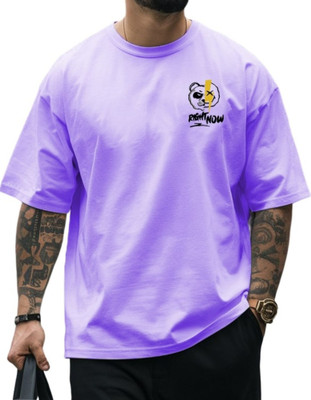 Gphool Graphic Print Men Round Neck Purple T-Shirt