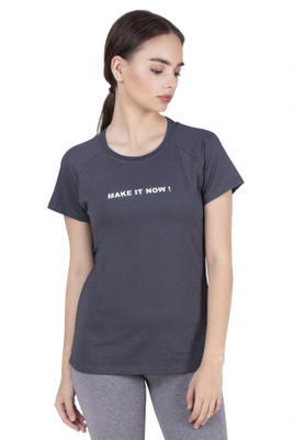Laasa Sports Typography Women Round Neck Grey T-Shirt