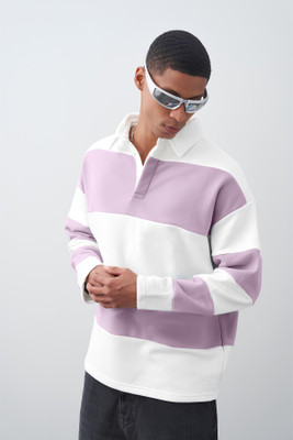 MANIAC Colorblock Men Polo Neck White T-Shirt