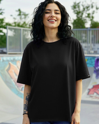 BEWAKOOF Solid Women Round Neck Black T-Shirt