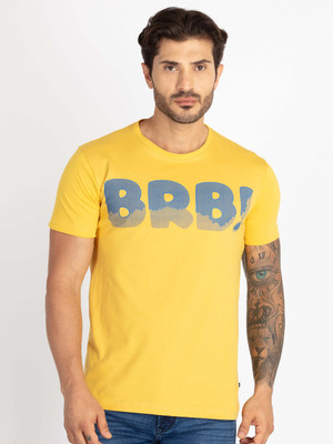Status Quo Typography Men Round Neck Yellow T-Shirt
