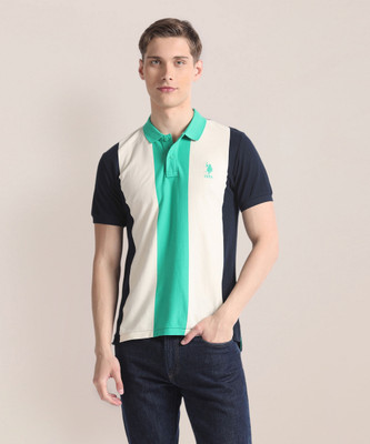 U.S. POLO ASSN. Striped Men Polo Neck Blue T-Shirt