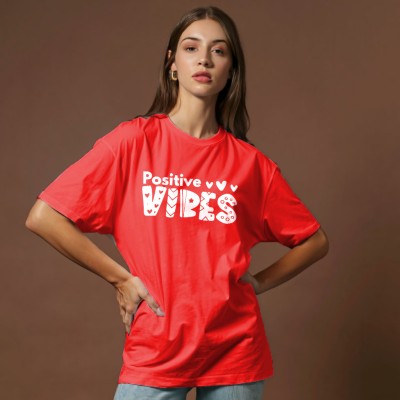 EZCLOTHING Typography Women Round Neck Red T-Shirt