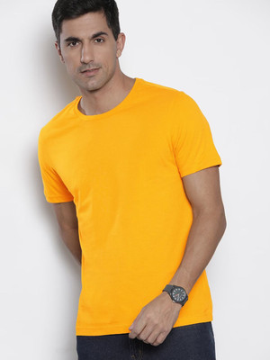 RULEDBYSUN Solid Men Round Neck Yellow T-Shirt