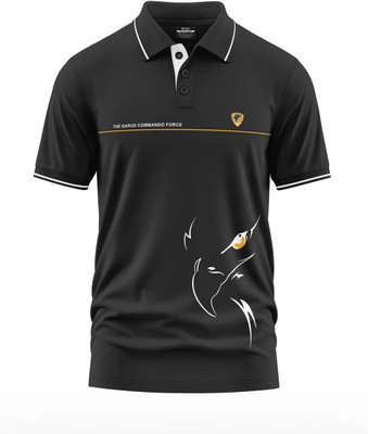 Warriorworld Graphic Print Men Polo Neck Black T-Shirt
