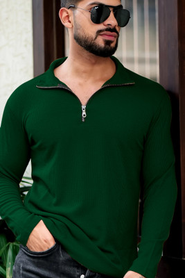 INDICLUB Self Design Men Polo Neck Green T-Shirt