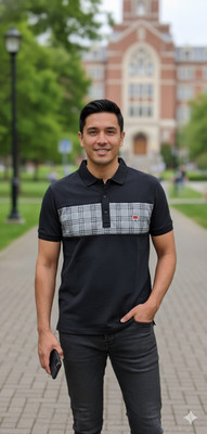 COUNTRYBAZAAR Graphic Print Men Polo Neck Black, Navy Blue, Pink, Grey, White T-Shirt