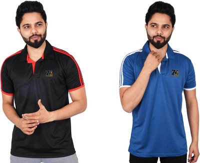 La Milano Striped Men Polo Neck Blue T-Shirt