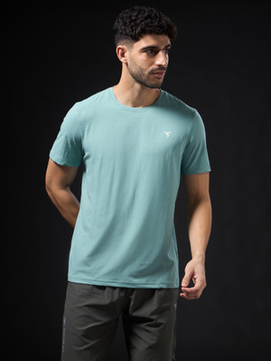 TECHNOSPORT Solid Men Crew Neck Light Green T-Shirt