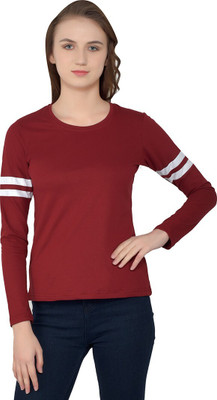 GEUM Printed Women Round Neck Maroon T-Shirt