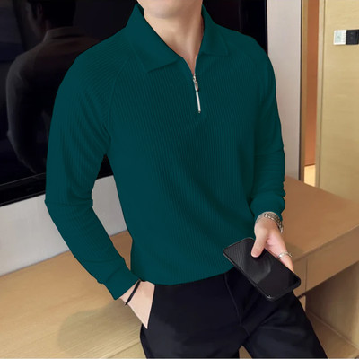 KEX Self Design Men Polo Neck Dark Green T-Shirt