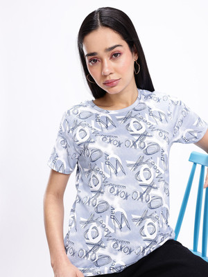 Kook N Keech Printed Women Round Neck Blue T-Shirt
